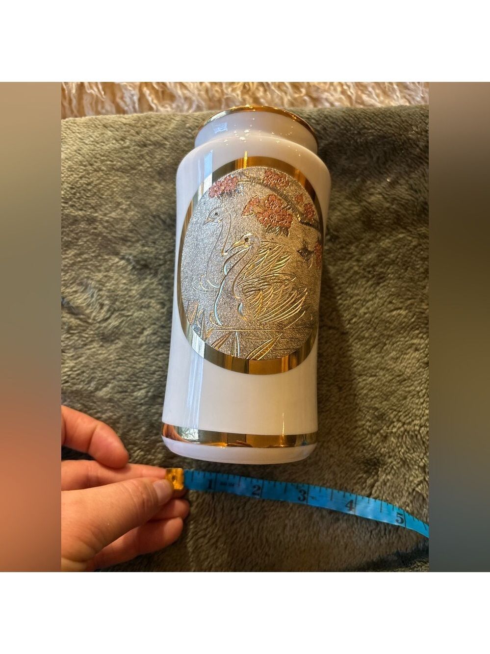 VINTAGE Japanese Chokin Art Vase • 24K Gold Swan Relief • Porcelain • EUC - Picture 15 of 15